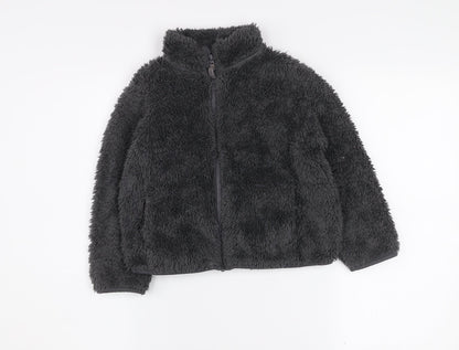 Uniqlo Boys Grey Fleece Full Zip Jacket 6-7 Years Winter Soft Shell