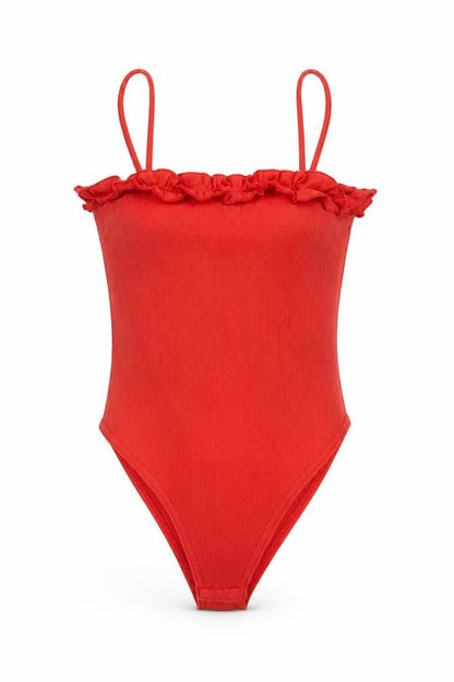 Boohoo Womens Red Ruffle Spaghetti Strap Camisole Top Size 8