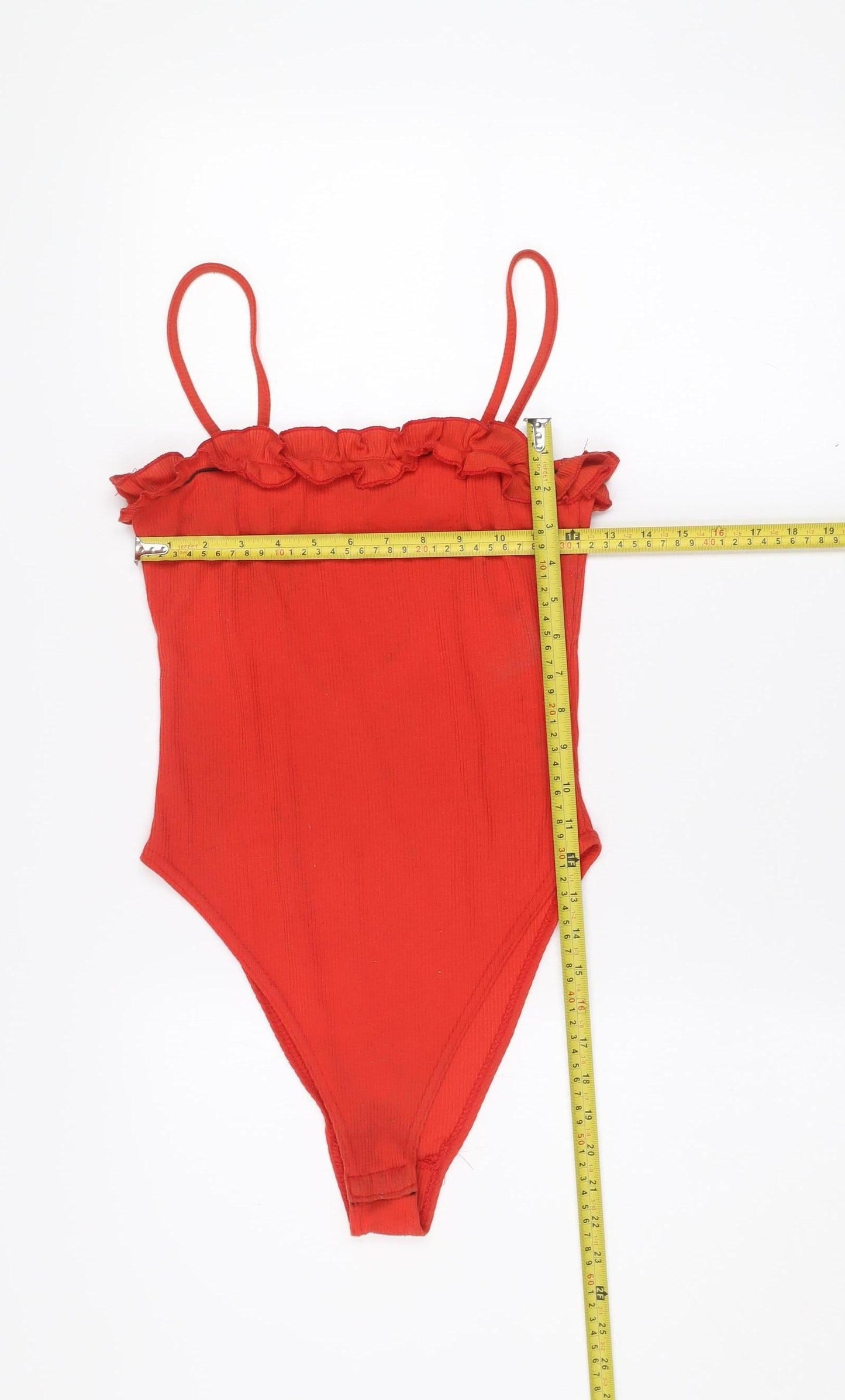 Boohoo Womens Red Ruffle Spaghetti Strap Camisole Top Size 8