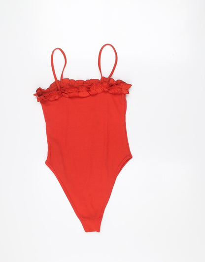 Boohoo Womens Red Ruffle Spaghetti Strap Camisole Top Size 8