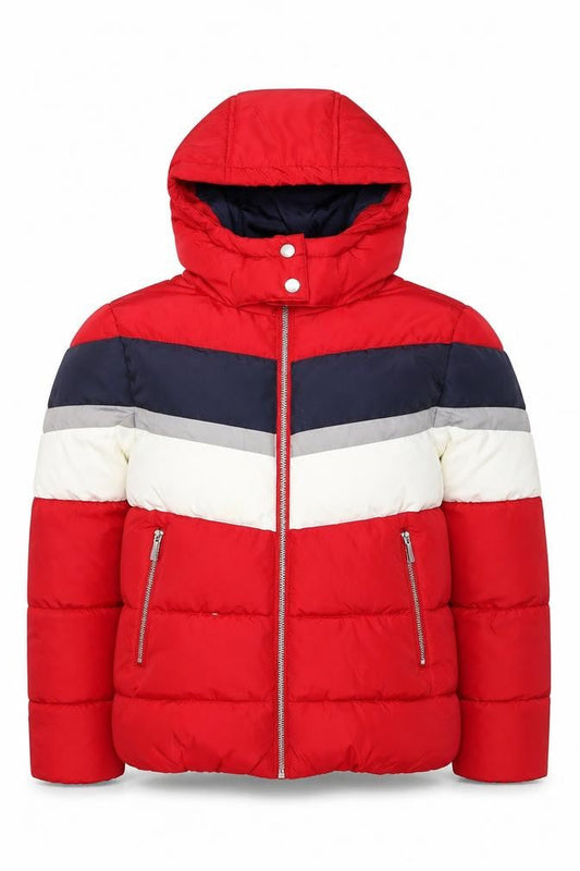 New Look Girls Red Colourblock Puffer Jacket Hooded Winter Coat Size 6 Years