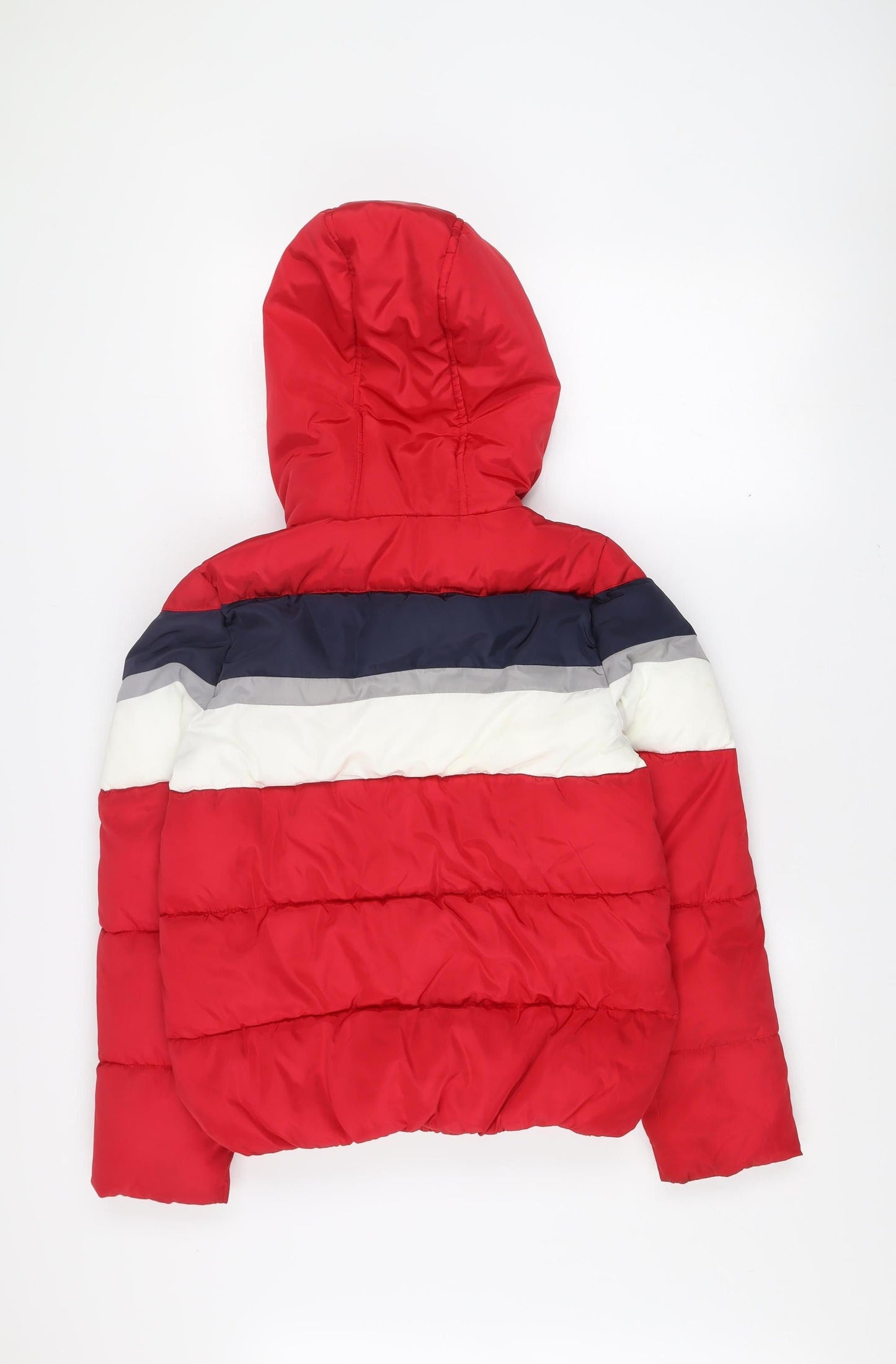 New Look Girls Red Colourblock Puffer Jacket Hooded Winter Coat Size 6 Years