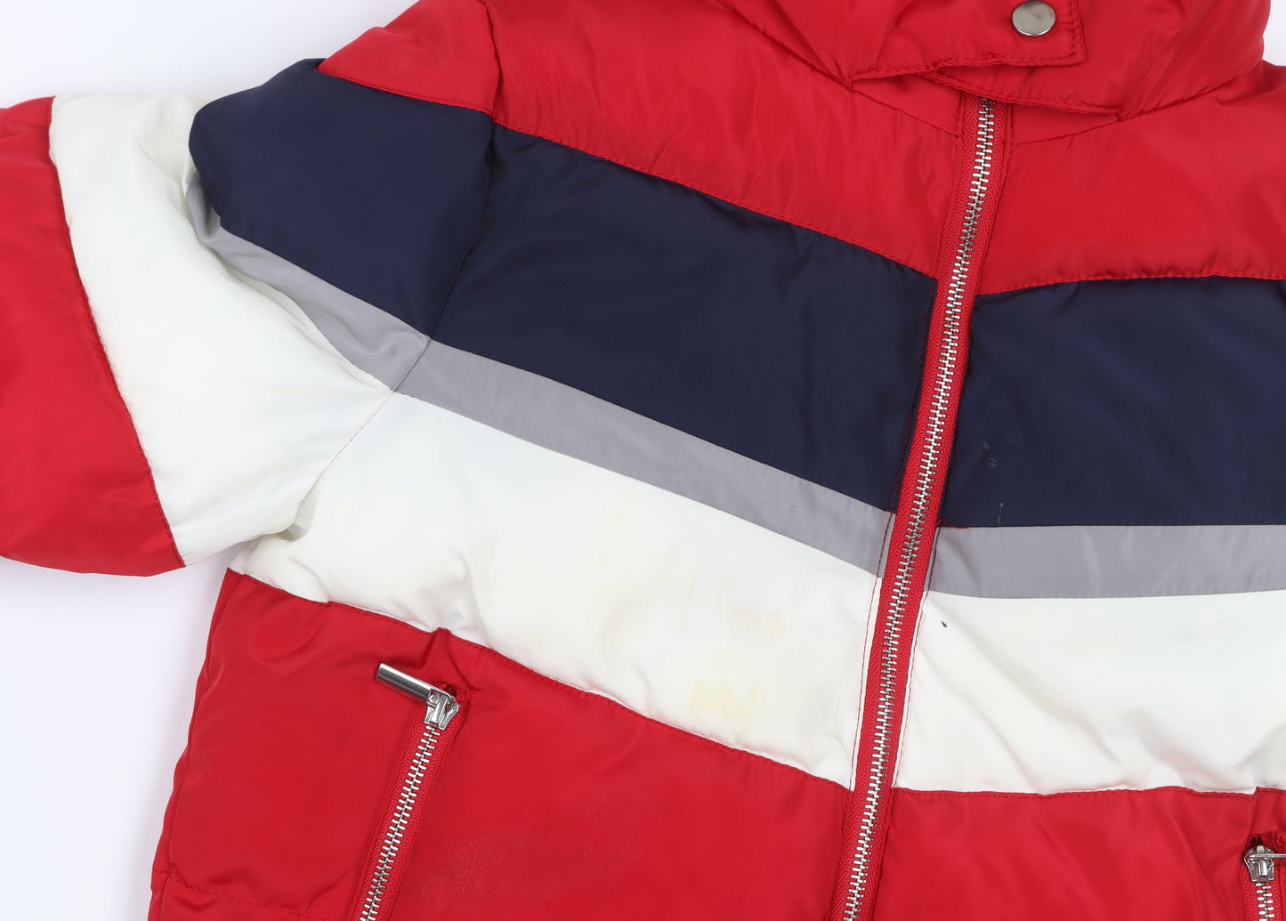 New Look Girls Red Colourblock Puffer Jacket Hooded Winter Coat Size 6 Years