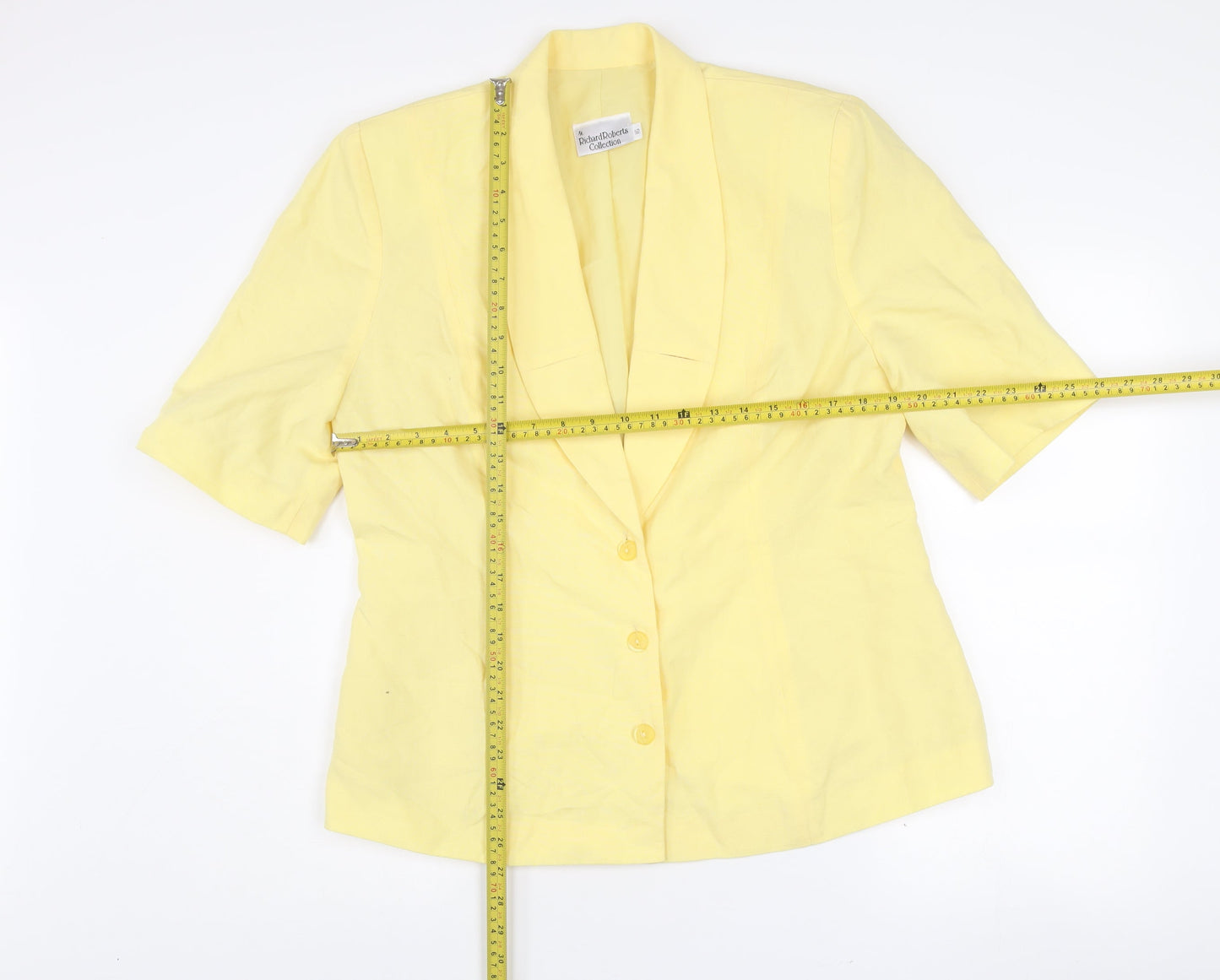 Richard Roberts Collection Women's Yellow Shawl Collar Linen Blend Blazer Size 16