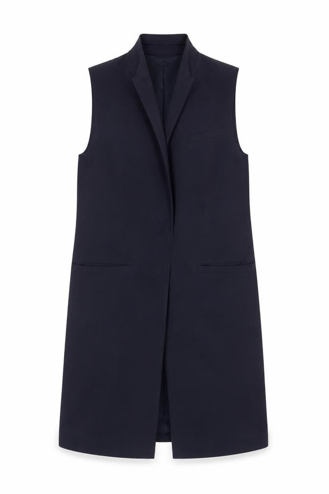 Front view of French Connection Women's Black Sleeveless Mid-Length Waistcoat, size 8