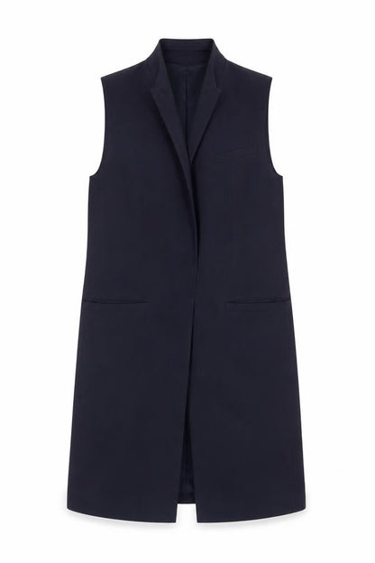 Front view of French Connection Women's Black Sleeveless Mid-Length Waistcoat, size 8