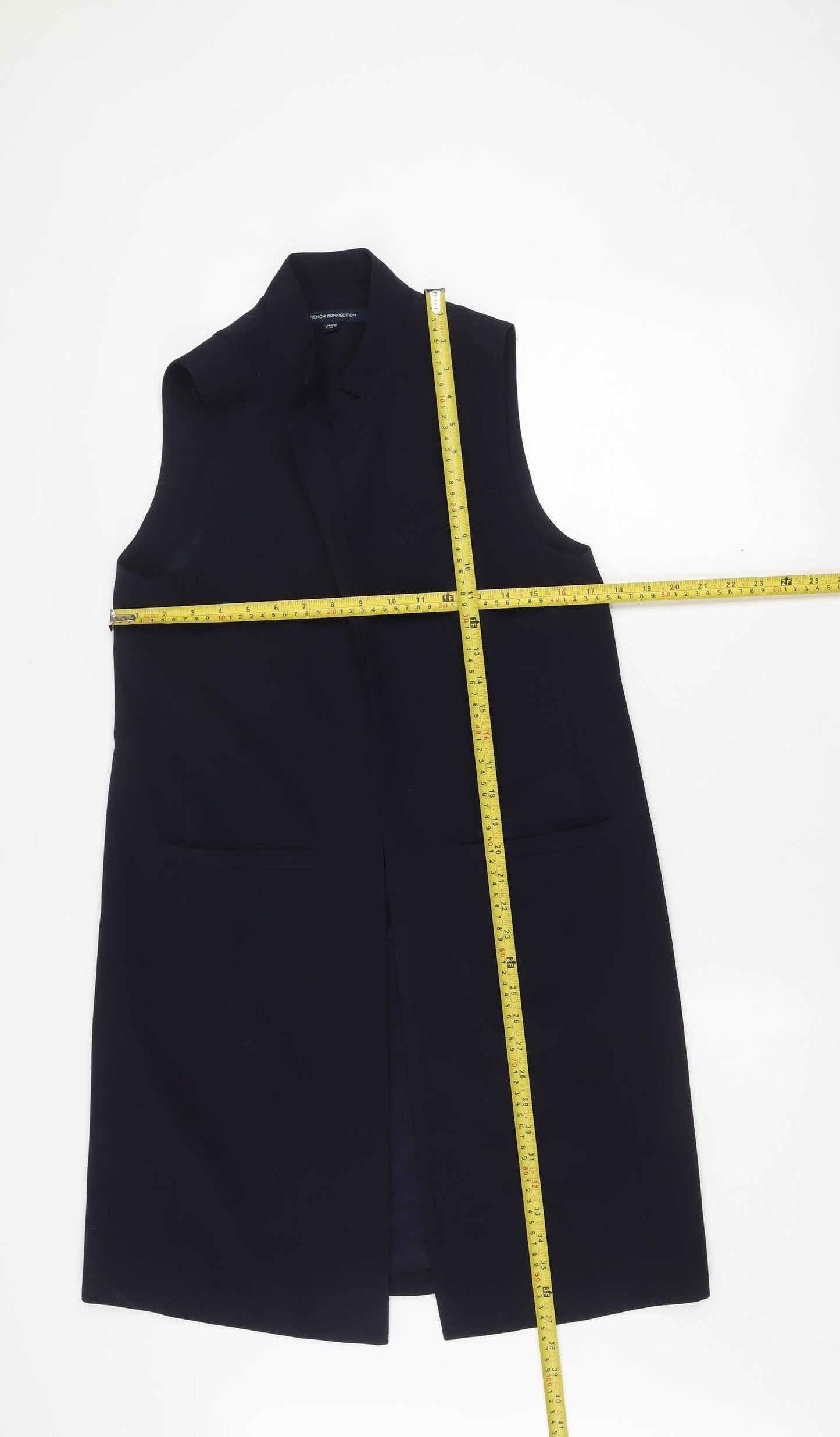French Connection Women's Black Sleeveless Mid-Length Waistcoat Size 8