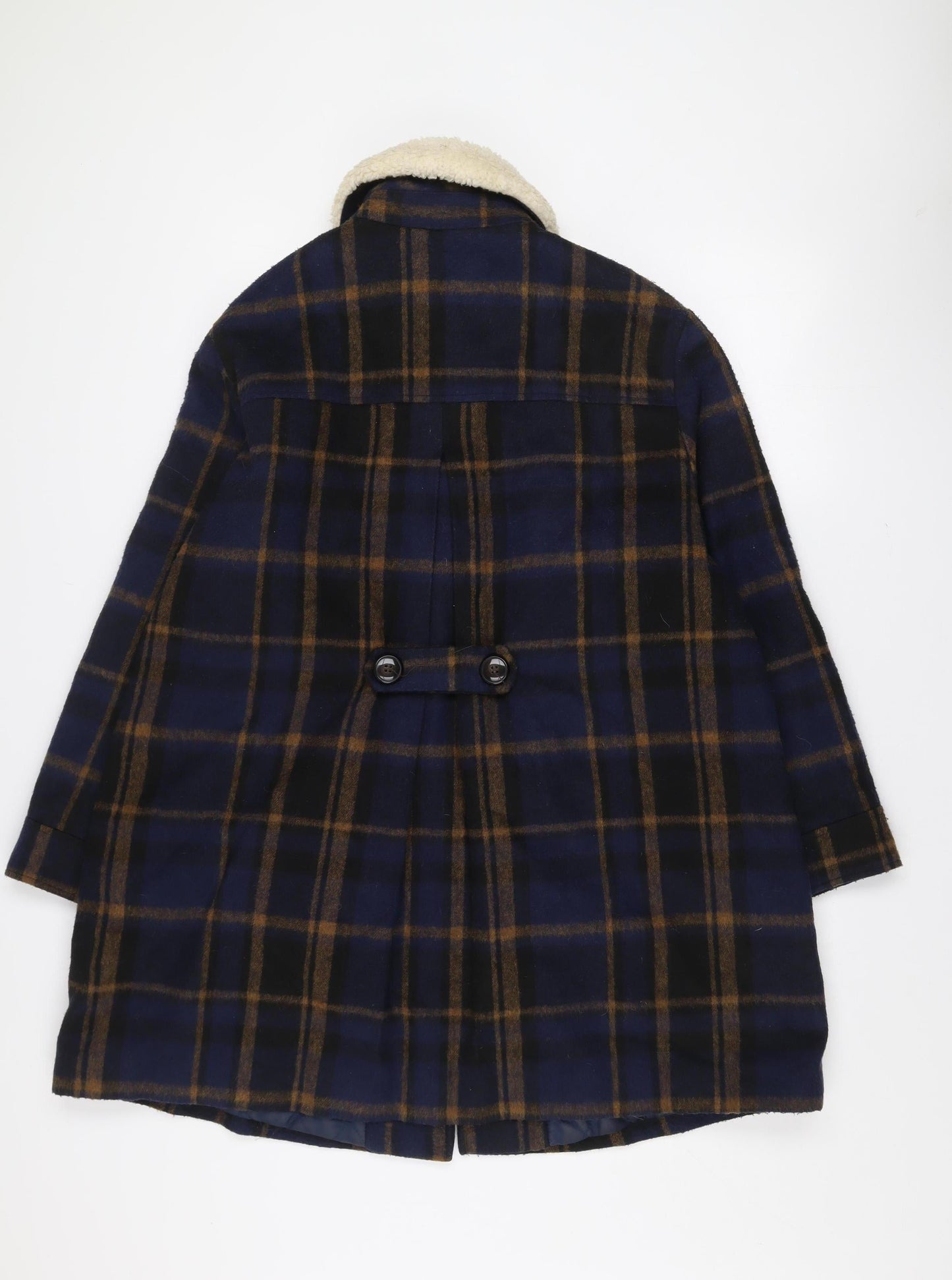 Cooperative Women's Blue Check Wool Pea Coat Lined Mid-Length L