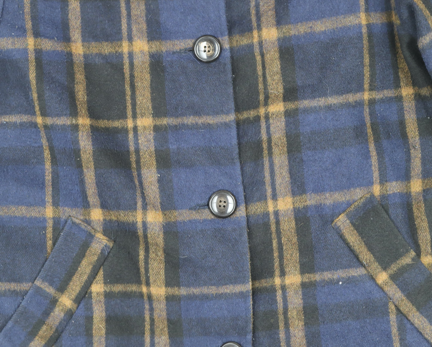 Cooperative Women's Blue Check Wool Pea Coat Lined Mid-Length L
