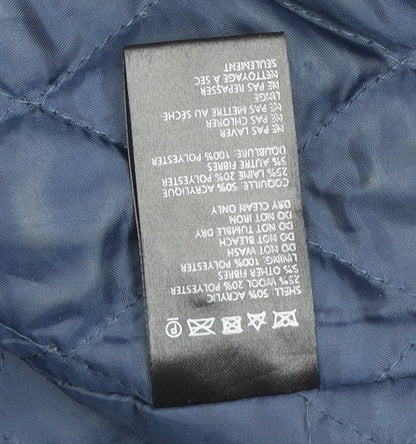 Cooperative Women's Blue Check Wool Pea Coat Lined Mid-Length L
