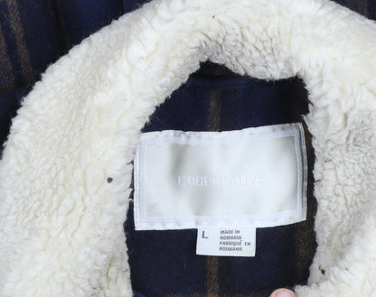 Cooperative Women's Blue Check Wool Pea Coat Lined Mid-Length L