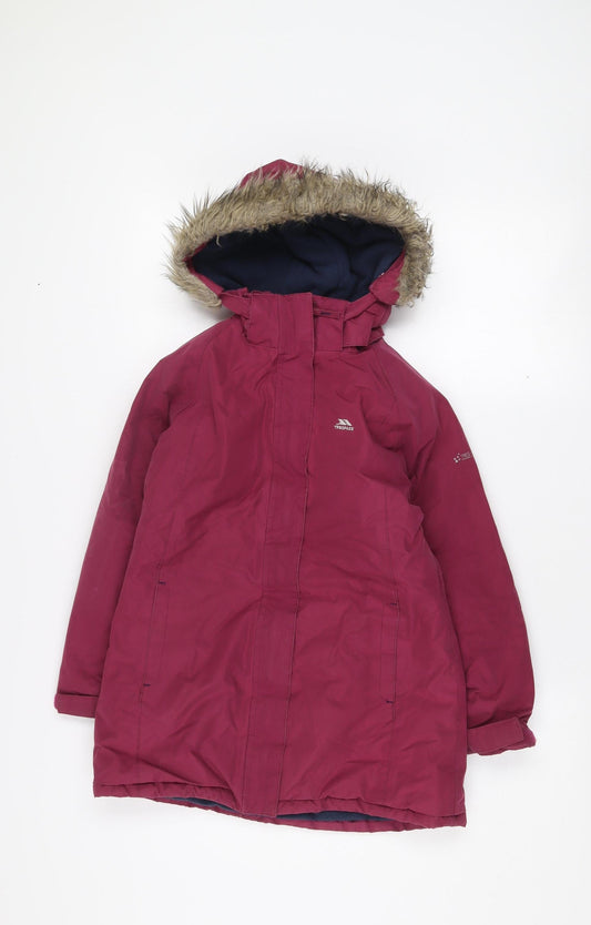 Trespass Girls Purple Waterproof Parka Coat 7-8 Years Hooded Winter Jacket