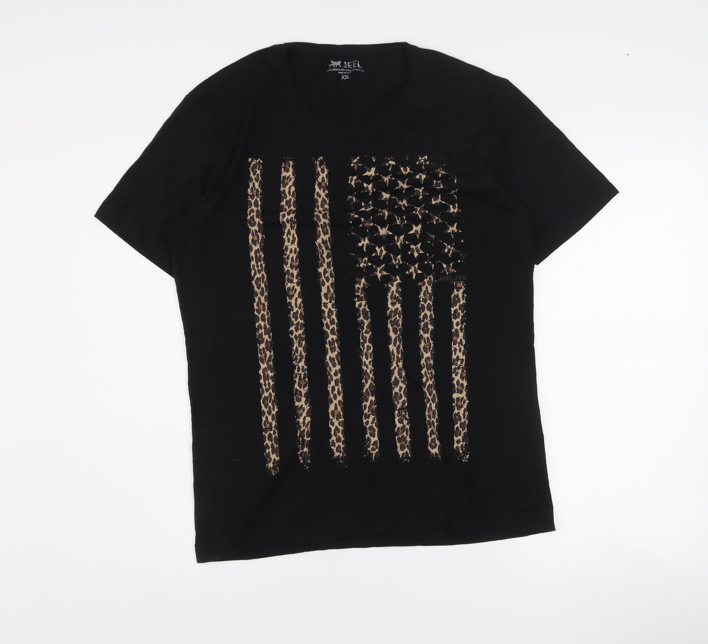 JEEL Womens Black Animal Print Flag T-Shirt 2XL