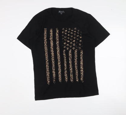 JEEL Womens Black Animal Print Flag T-Shirt 2XL