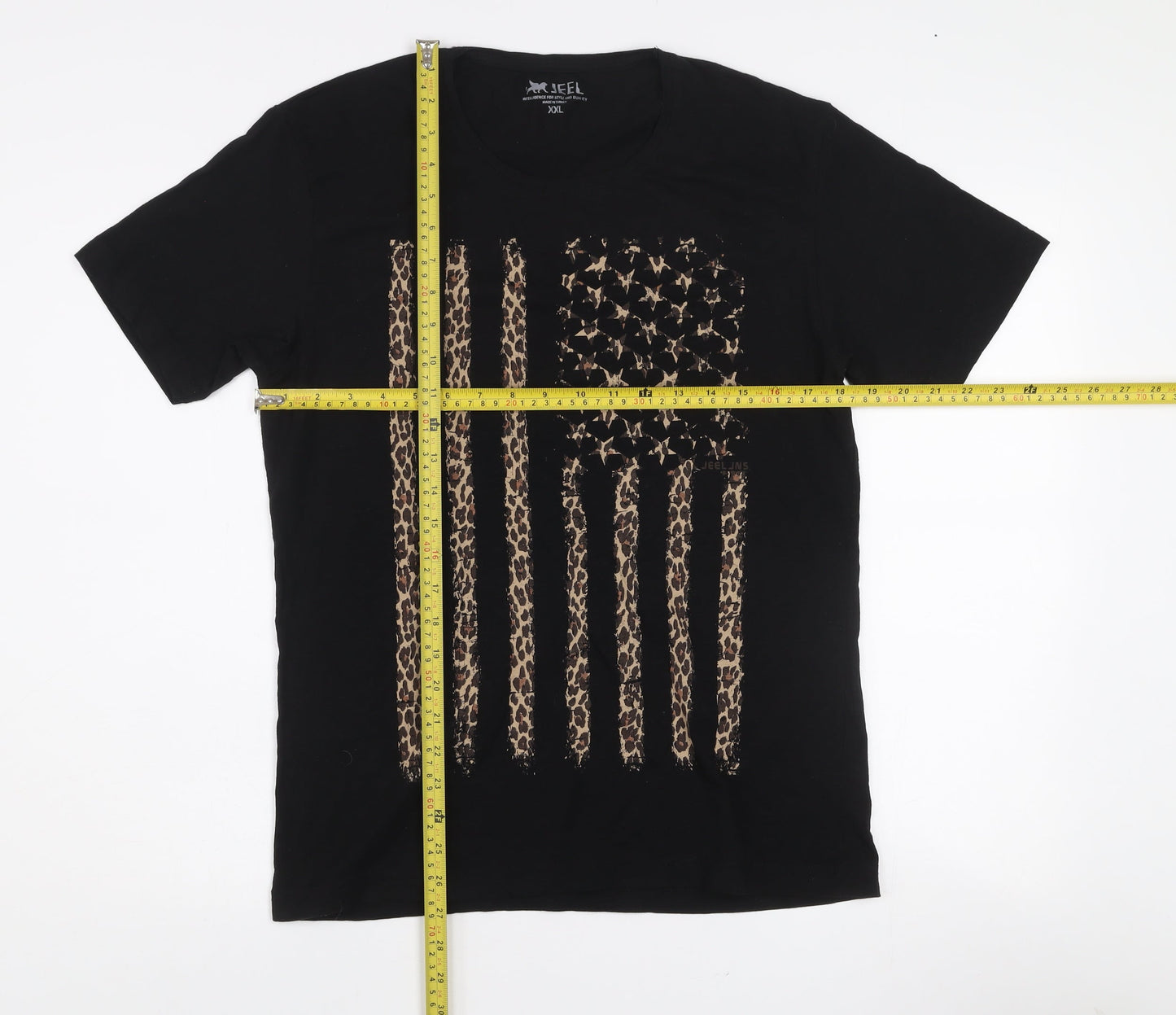 JEEL Womens Black Animal Print Flag T-Shirt 2XL