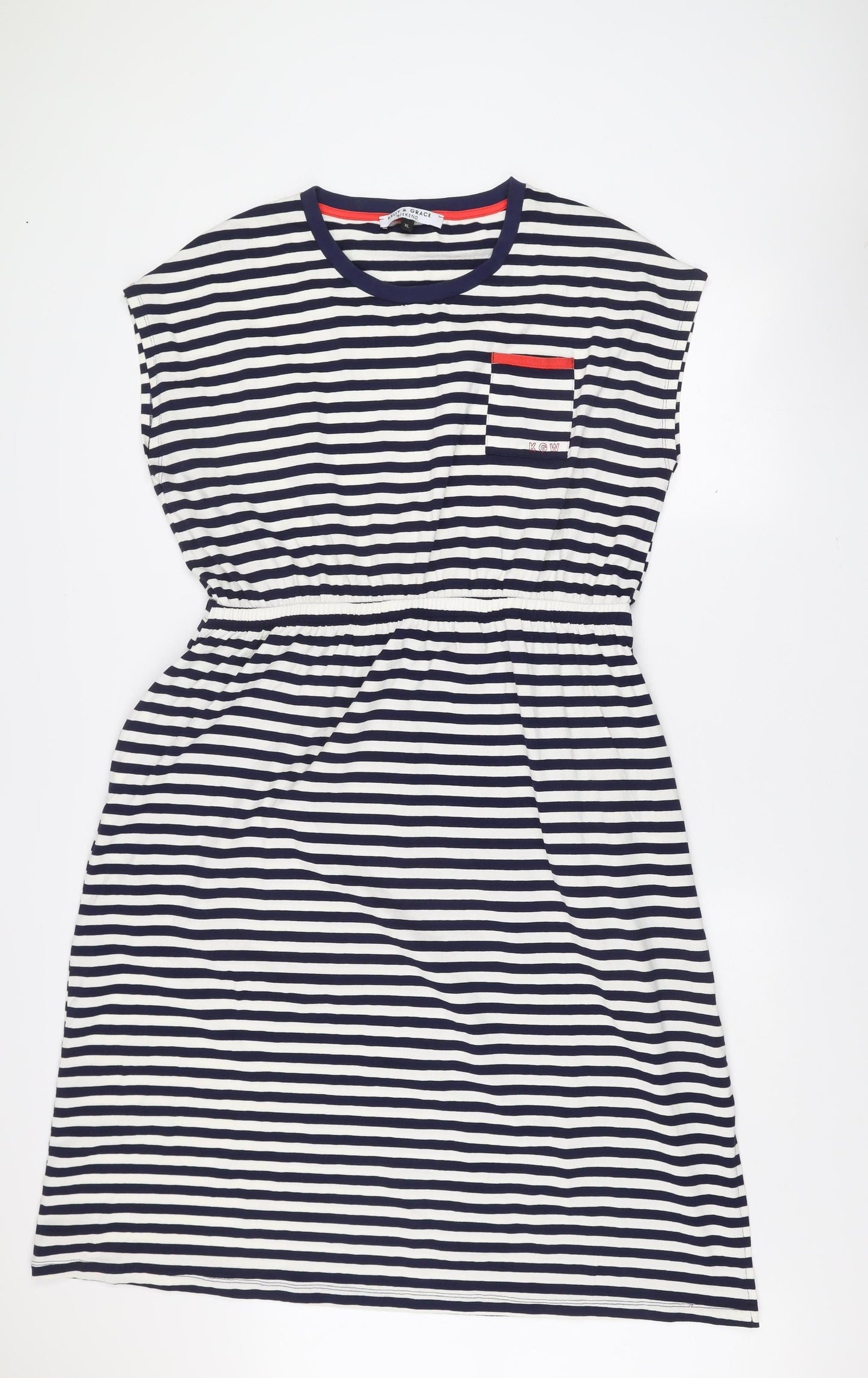 Kelly & Grace Women’s Blue Striped Sleeveless T-Shirt Dress XL Viscose