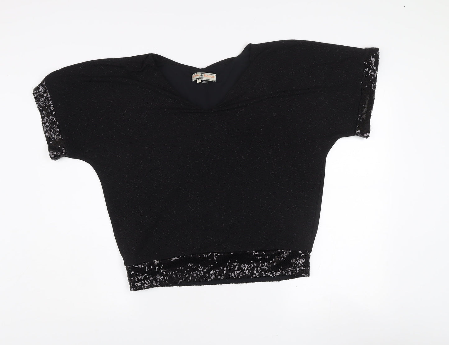 Billie & Blossom Petite Women's Black Sequin V-Neck Blouse Size 10
