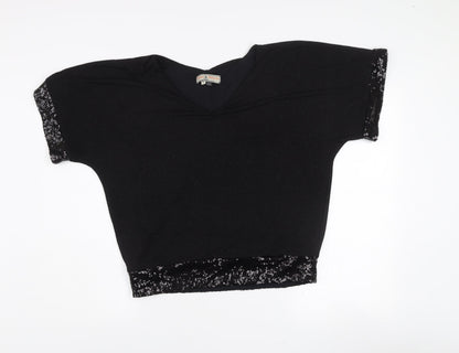 Billie & Blossom Petite Women's Black Sequin V-Neck Blouse Size 10
