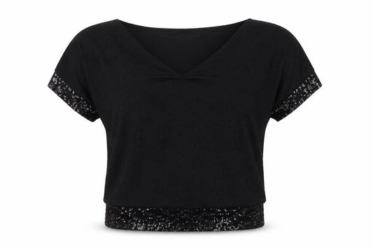 Billie & Blossom Petite Women's Black Sequin V-Neck Blouse Size 10