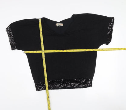 Billie & Blossom Petite Women's Black Sequin V-Neck Blouse Size 10