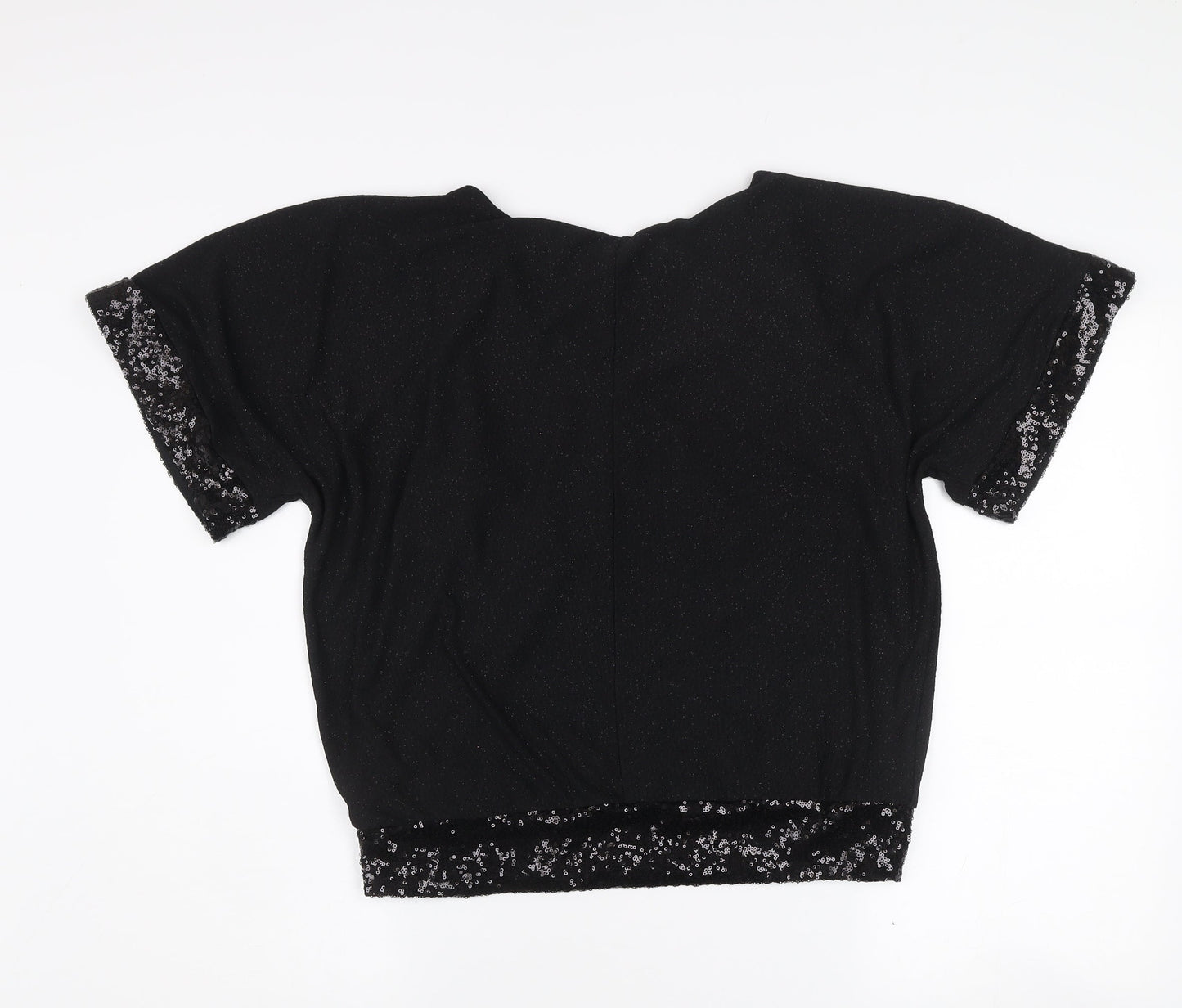 Billie & Blossom Petite Women's Black Sequin V-Neck Blouse Size 10