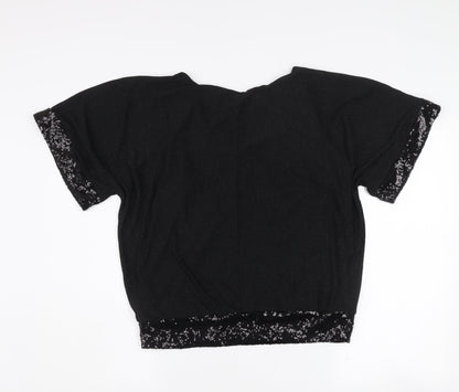 Billie & Blossom Petite Women's Black Sequin V-Neck Blouse Size 10