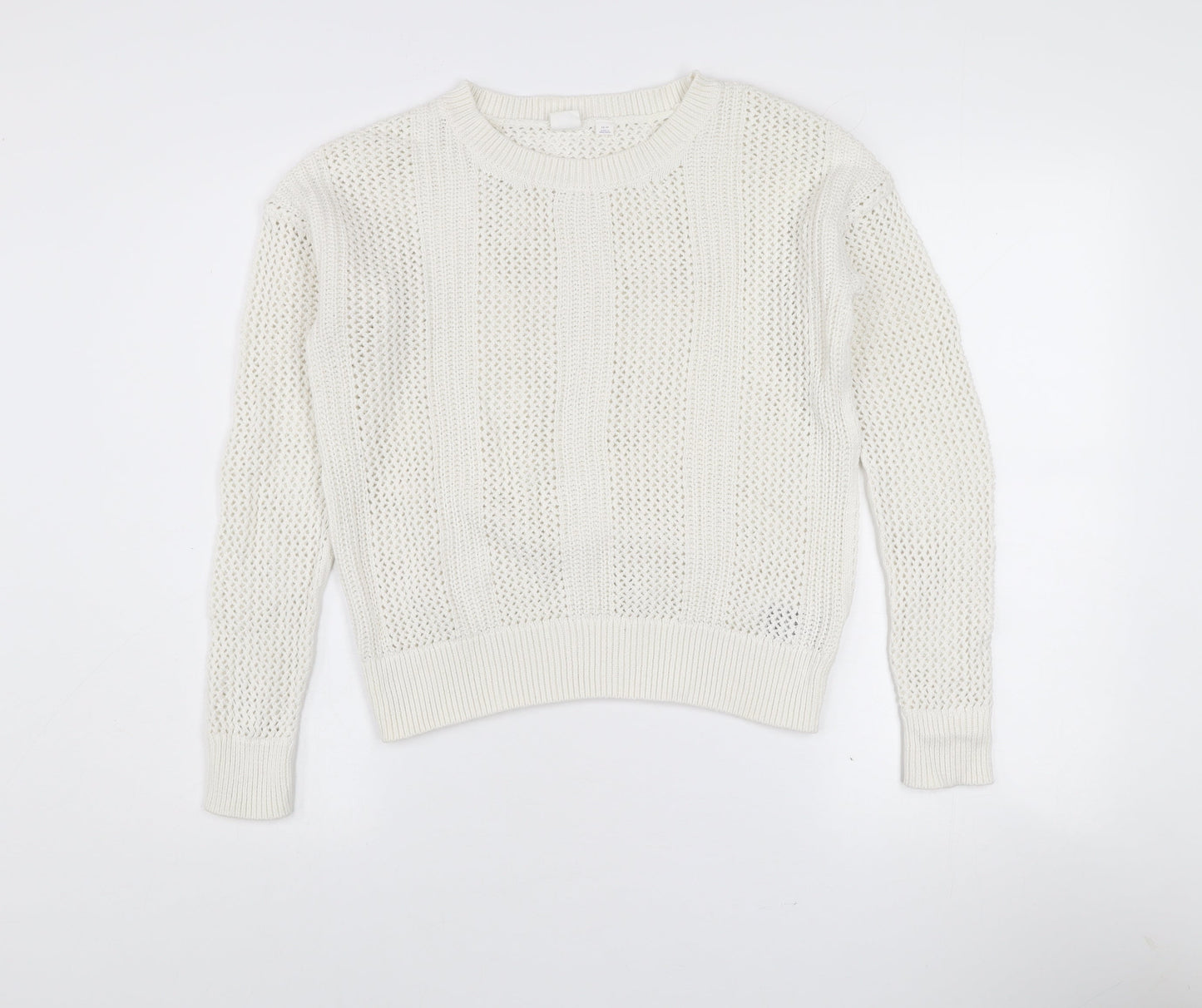 Gap Women’s White Cotton Open-Knit Crew Neck Jumper XS