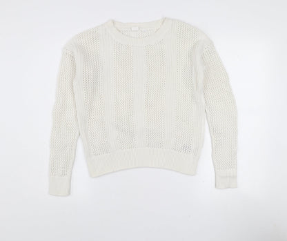 Gap Women’s White Cotton Open-Knit Crew Neck Jumper XS