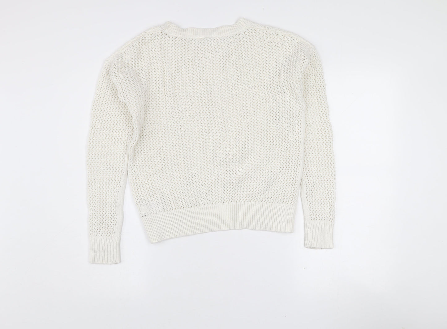 Gap Women’s White Cotton Open-Knit Crew Neck Jumper XS