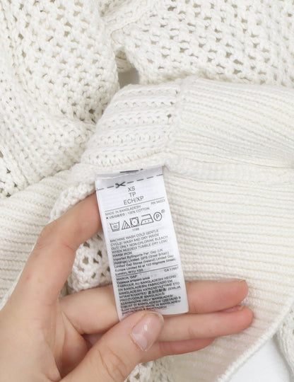 Gap Women’s White Cotton Open-Knit Crew Neck Jumper XS