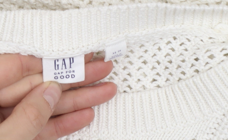 Gap Women’s White Cotton Open-Knit Crew Neck Jumper XS