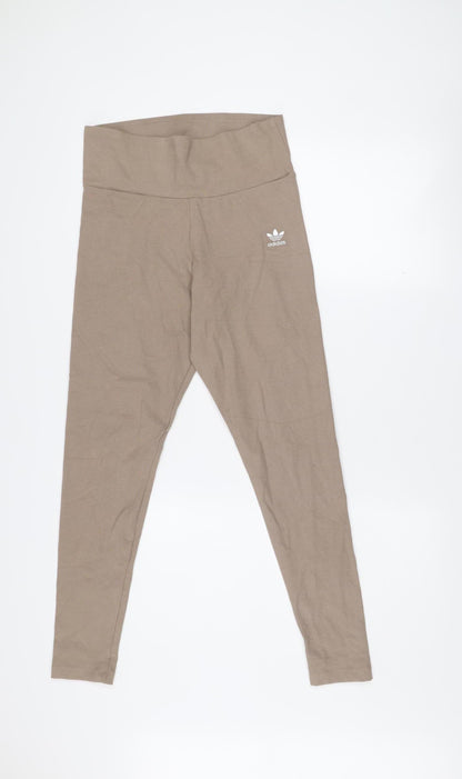 adidas Womens Beige Ribbed Leggings Medium Stretch Activewear