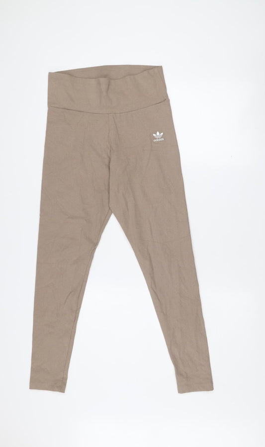 adidas Womens Beige Ribbed Leggings Medium Stretch Activewear