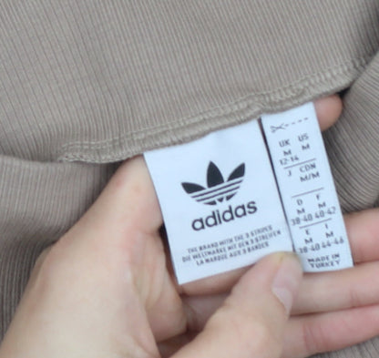 adidas Womens Beige Ribbed Leggings Medium Stretch Activewear