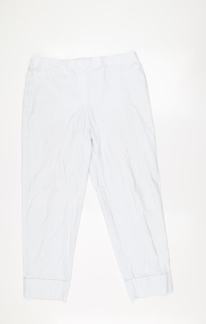 Gallery Women's White Cropped Cotton Twill Stretch Trousers Size L