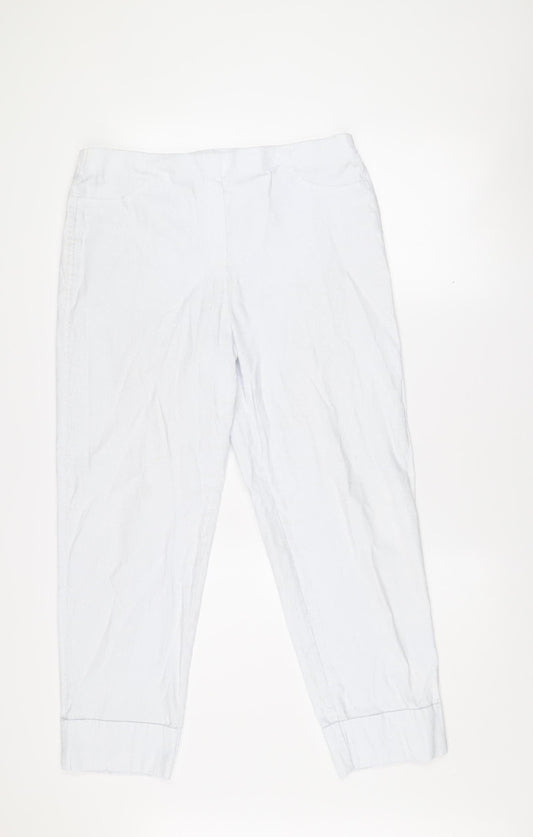 Gallery Women's White Cropped Cotton Twill Stretch Trousers Size L