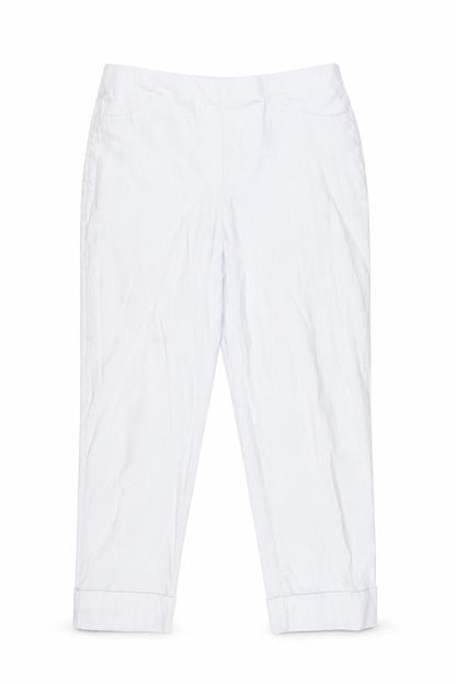 Front view of Gallery Women's White Cropped Cotton Twill Stretch Trousers, size L