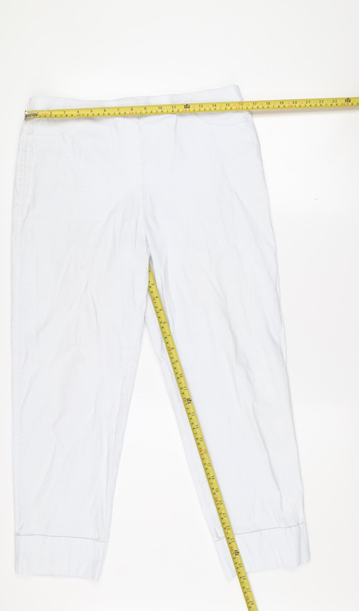Gallery Women's White Cropped Cotton Twill Stretch Trousers Size L