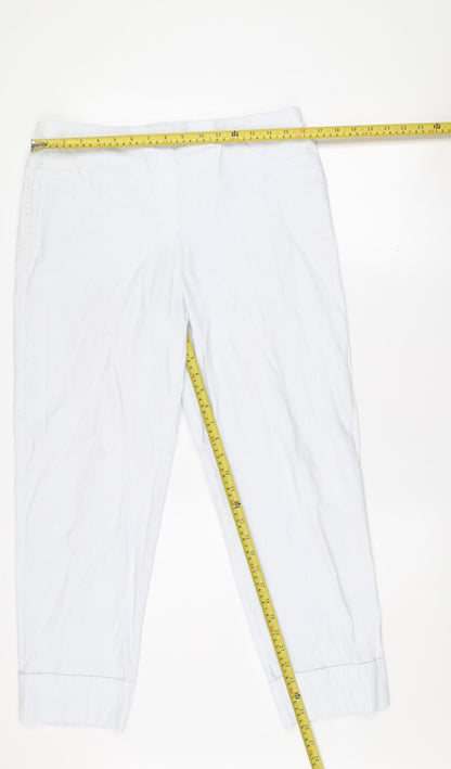 Gallery Women's White Cropped Cotton Twill Stretch Trousers Size L