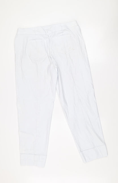 Gallery Women's White Cropped Cotton Twill Stretch Trousers Size L