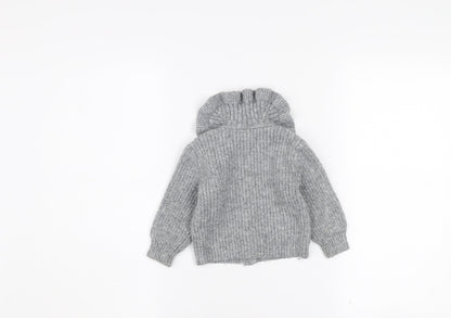 Dunnes Stores Girls Grey Button Cardigan 9-12 Months Ruffle Neck Knit