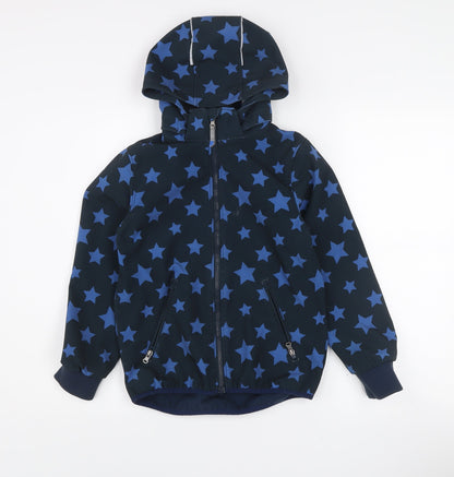 H&M Boys Blue Star Print Soft Shell Hooded Jacket 8-9 Years Waterproof Windproof