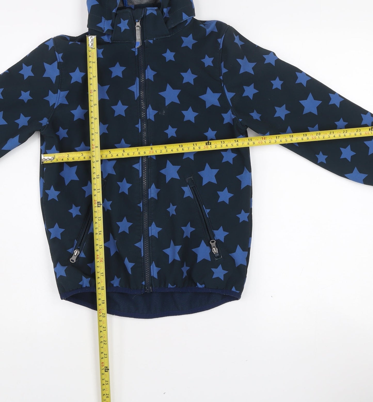 H&M Boys Blue Star Print Soft Shell Hooded Jacket 8-9 Years Waterproof Windproof