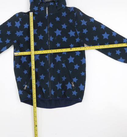H&M Boys Blue Star Print Soft Shell Hooded Jacket 8-9 Years Waterproof Windproof