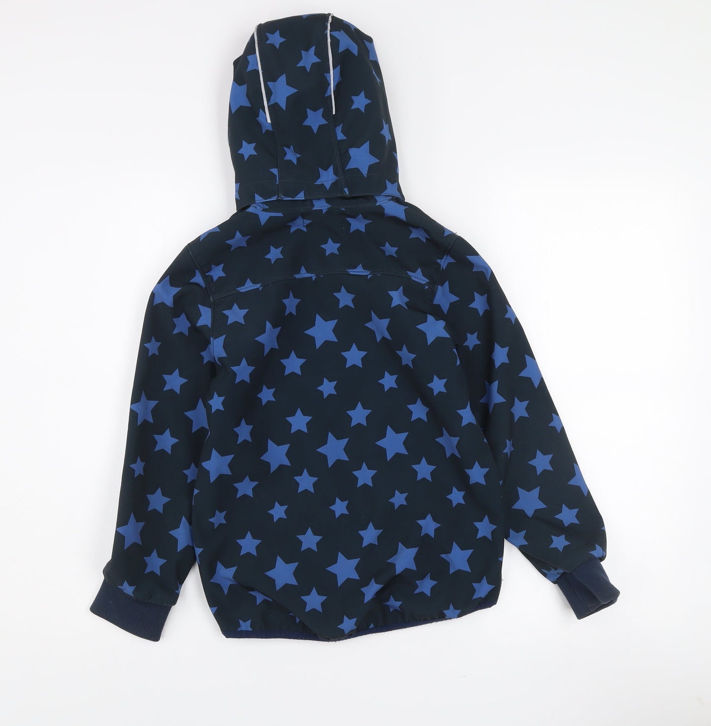 H&M Boys Blue Star Print Soft Shell Hooded Jacket 8-9 Years Waterproof Windproof