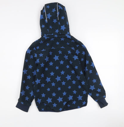 H&M Boys Blue Star Print Soft Shell Hooded Jacket 8-9 Years Waterproof Windproof