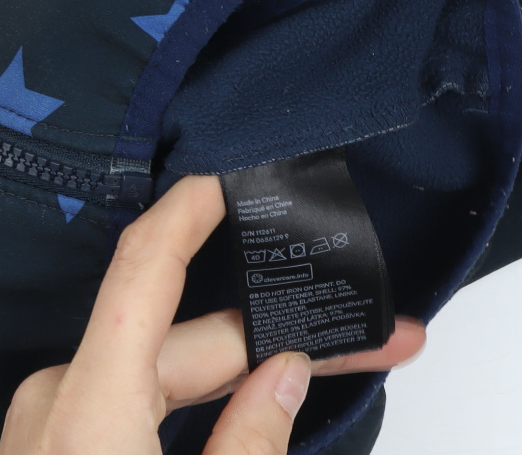 H&M Boys Blue Star Print Soft Shell Hooded Jacket 8-9 Years Waterproof Windproof