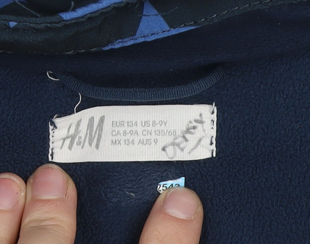 H&M Boys Blue Star Print Soft Shell Hooded Jacket 8-9 Years Waterproof Windproof