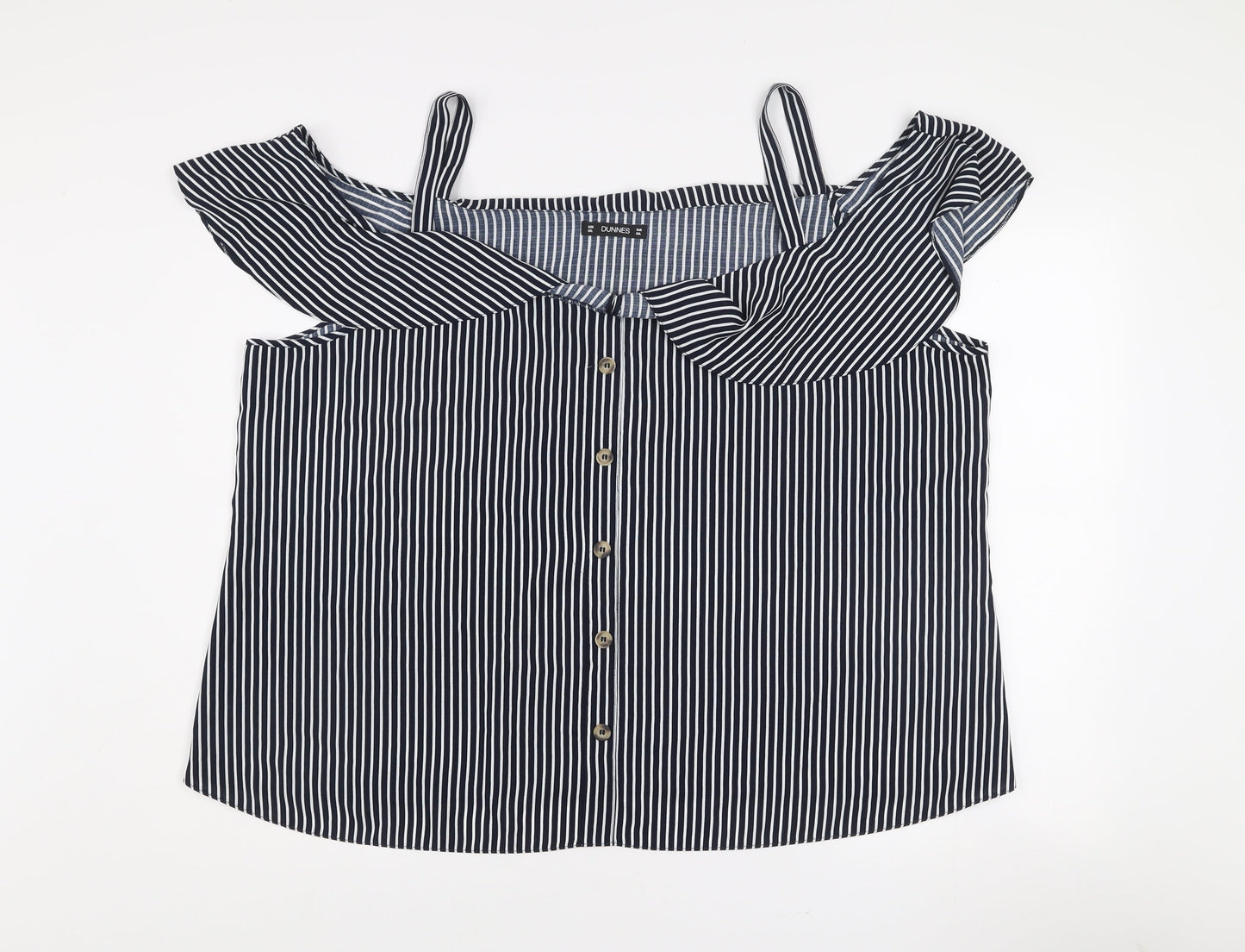 Dunnes Women Blue Striped Off Shoulder 2XL Camisole Blouse