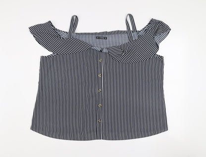Dunnes Women Blue Striped Off Shoulder 2XL Camisole Blouse